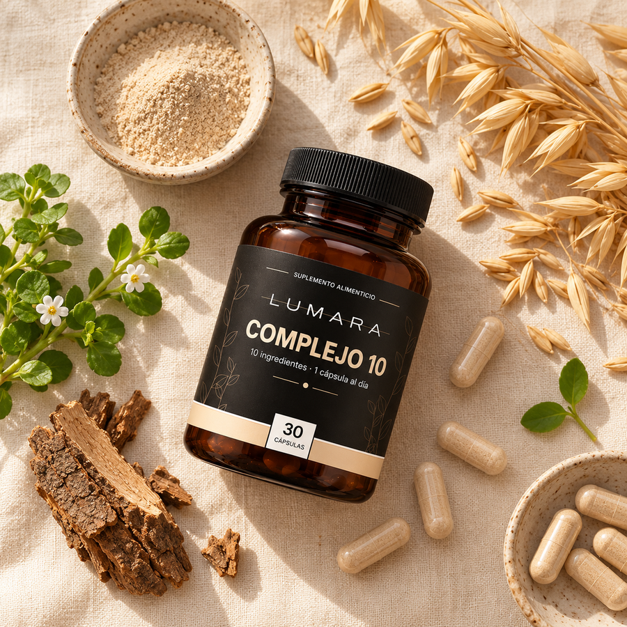 Bote LUMARA Complejo 10 con sus ingredientes